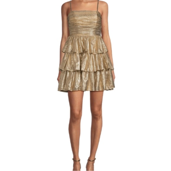 Layered With Love Dresses & Skirts - NWT Layered With Love Gold Metallic Tiered Ruffle Midi Dress - Size XS